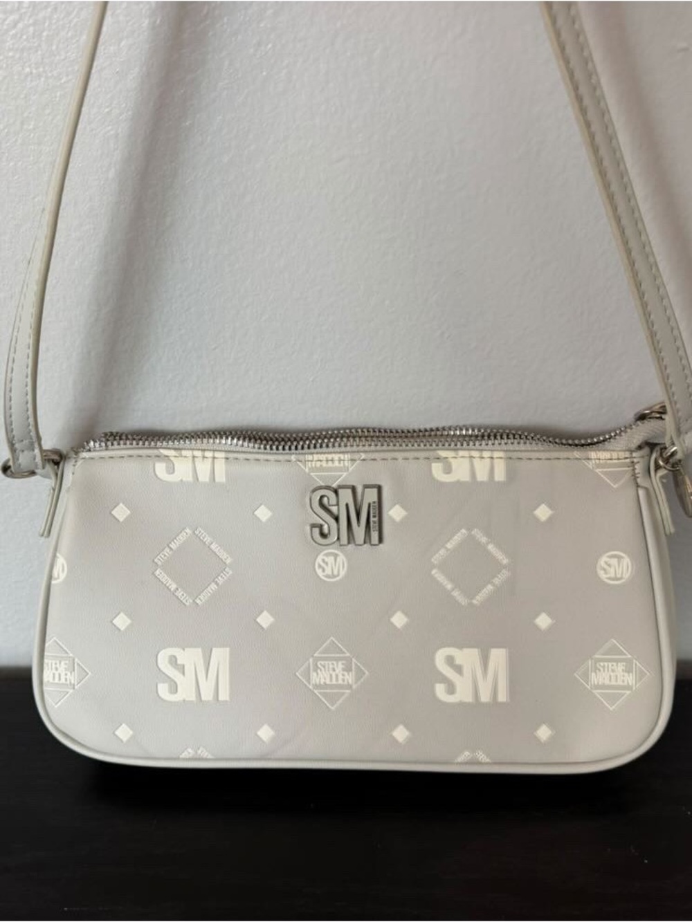 Steve Madden Cream SM Logo Shoulder Bag